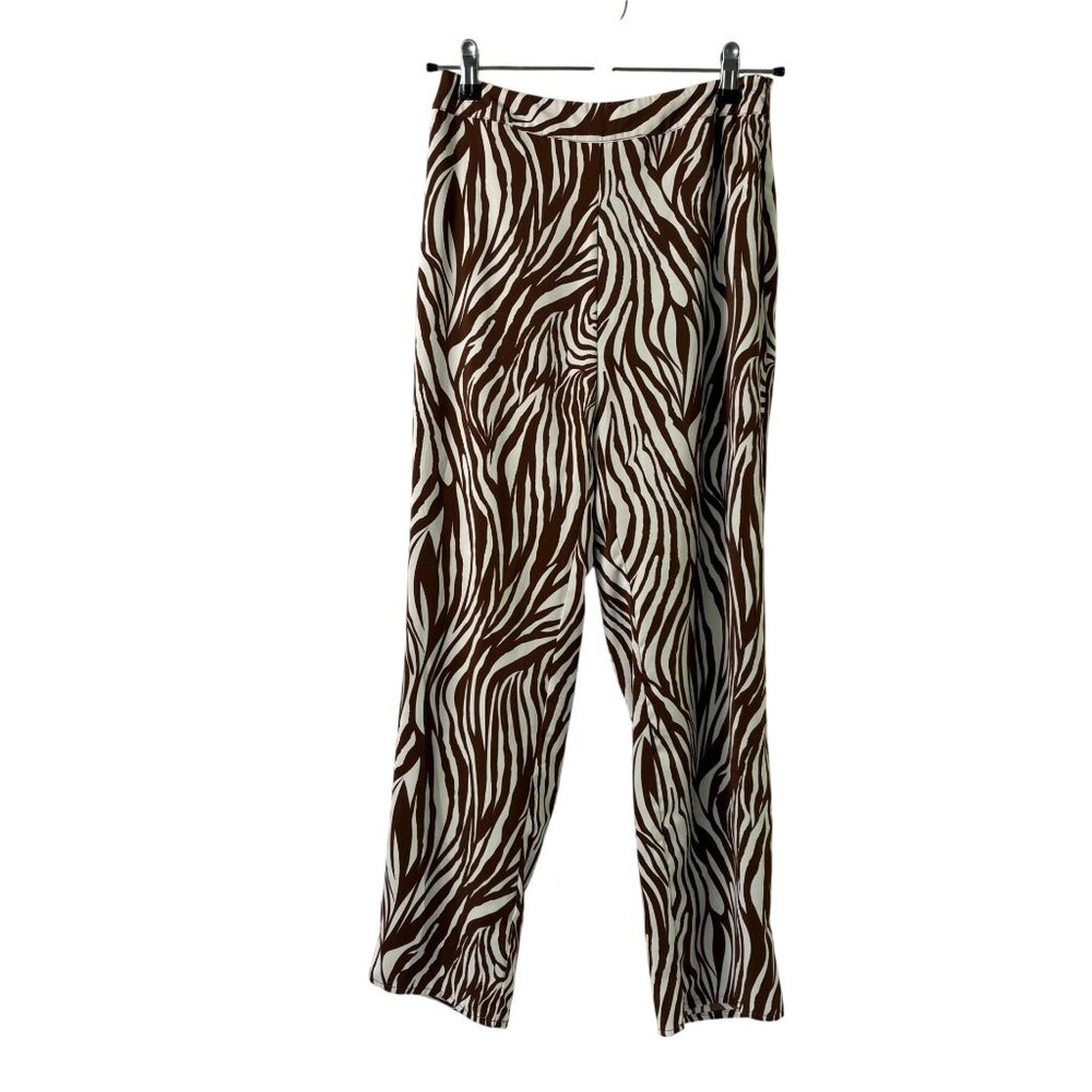 Le Lis Collection Zebra Swirl Print Pants Womens S Brown White Lined Side Zip